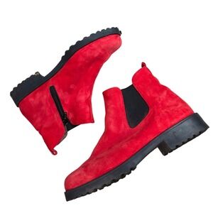 BRUNATE Red Suede Shearling Lined Ankle Boots Women's Size 37 Made in Italy